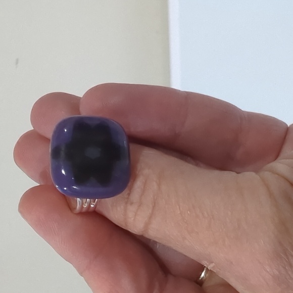 Handmade purple glass Star of David statement ring silver plated adjustable - Picture 2 of 3